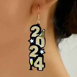 Christmas Earrings for Women Happy New Year Earrings Gold 2024 Alphabet Dangle Earrings Christmas Gifts for Womens