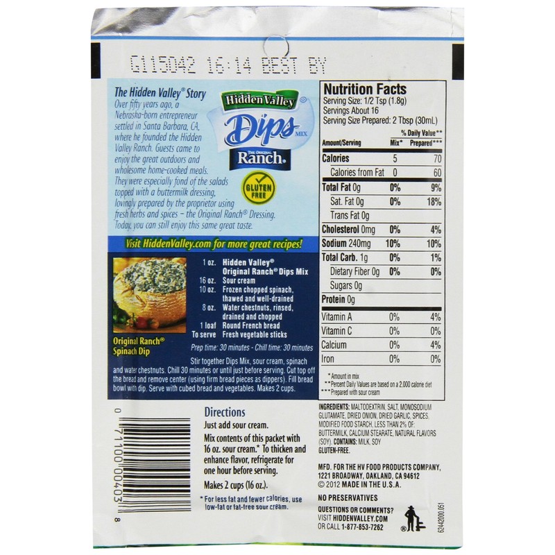 Hidden Valley the Original Ranch Dip Mix, 1 Ounce Packet