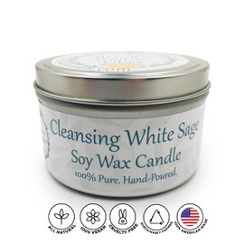 Alternative Imaginations White Sage Candle - All Natural Essential Oil Soy Wax Tin Candle - Aromatherapy Smudging Votive Made with Pure Salvia Blanca (White Sage) Oil - (6oz)