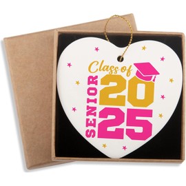 Lakatay Class of 2025 Graduation Gifts for Women Daughter Granddaughter Ceramic Heart Keepsake College High School Graduation Ornament Graduation Gifts for Her Pink