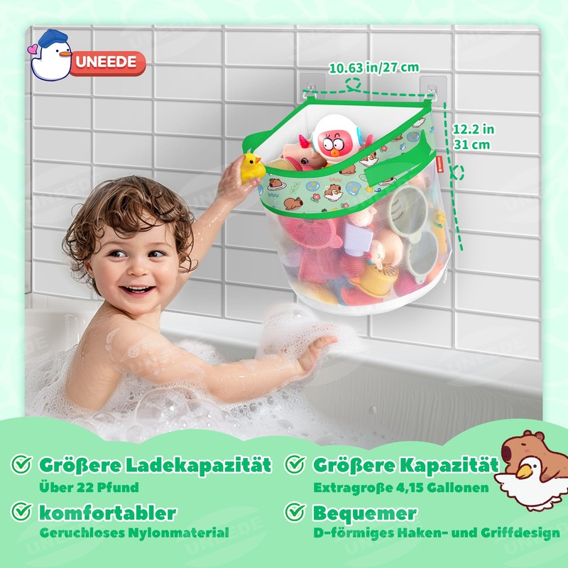 UNEEDE Bath Toy Storage with 3 Compartments, Bath Toy Storage,