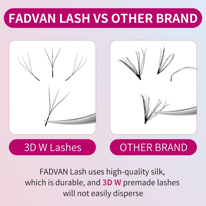 FADVAN 3D W-Shaped Volume Eyelashes, 0.07D Curl, Mixed 8-12 mm
