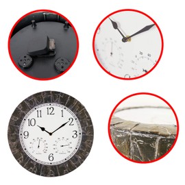 Bestime 14-Inch Faux-Slate Indoor/Outdoor Weatherproof Stone Wall Clock with Thermometer, Hygrometer. Weather Resistant is Ideal for Garden, Lanai, Farmhouse, Yard, Home Decoration.