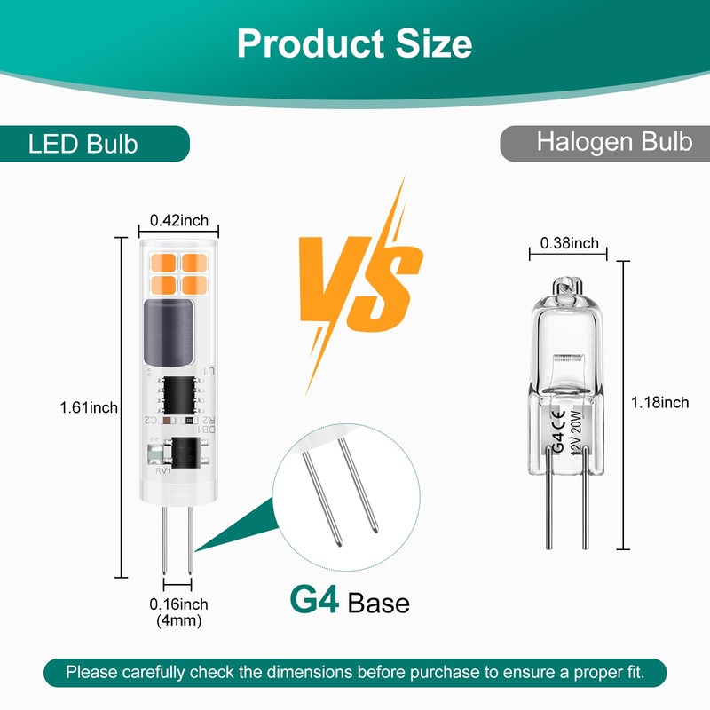 DiCUNO G4 LED Bulb Dimmable, 120V, G4 Bi-Pin Base Light