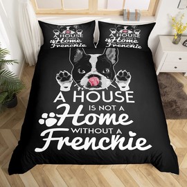 Cute Frenchie Puppy Duvet Cover Set Single Size,Black White Bulldog Comforter Cover for Kids Boys Bedroom Xmas Gift,Family Pet Animal Bedding Set with 1 Pillowcase Bedspread, Soft