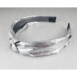 Silver Black shiny Turban Knot Headband lamé fabric covered grip teeth twist