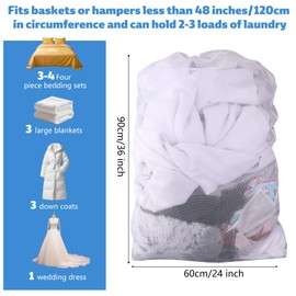 24x36 Inch Large Mesh Laundry Bag, Machine Washable Laundry Washing Bag with Drawstring for Home Hotel College Dorm Apartment Travel Camp (White)