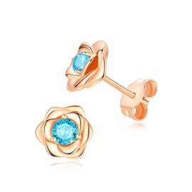 14K Gold Plated 925 Sterling Silver Post Rose Flower Stud Earrings for Women Birthstone Cubic Zirconia Studs Earrings Hypoallergenic & Nickel Free Jewelry Rose Gold Plated Aquamarine