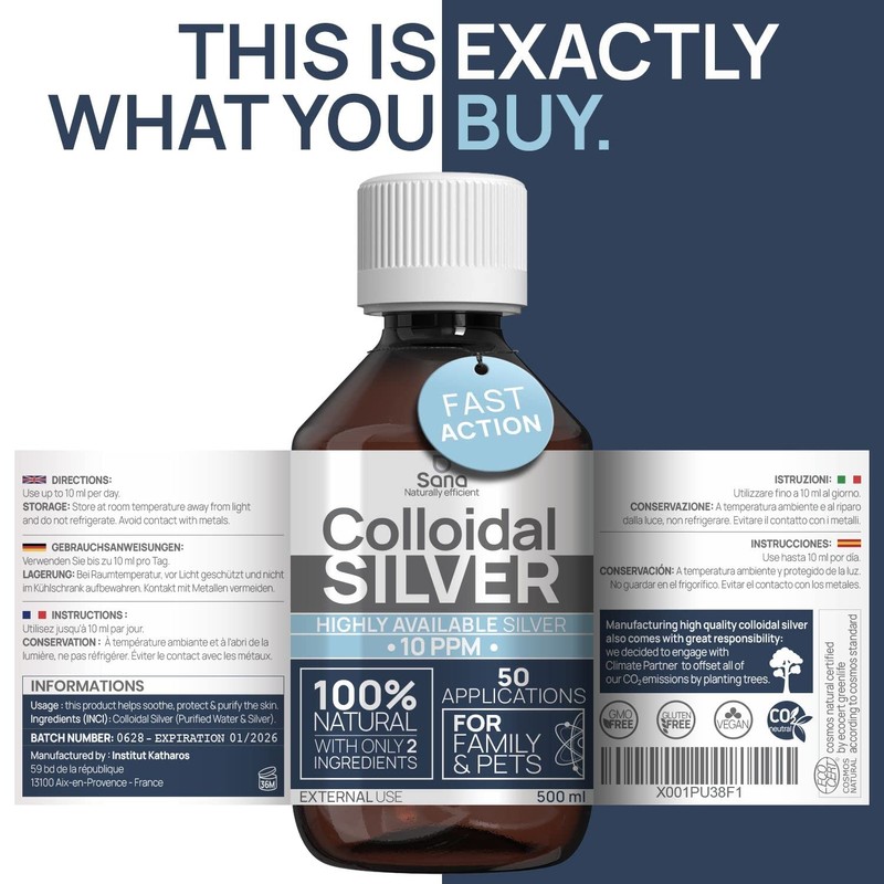 Colloidal Silver 10 ppm 500 ml ● Premium Silver Water