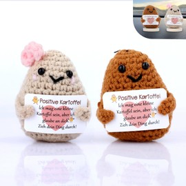 LSKHEGWLU Mini Funny Positive Potato,Knitted Potato Toy with Positive Card,Needle Base,Valentine's Day Gifts,Gifts for Friends Party Valentine's Day Decoration Encouragement(2 Pack)