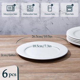 NUTRIUPS 10.5'' Dinner Plates Set of 6, 26.5cm Ceramic Serving Plates, White Dinner Plates - Microwave & Dishwasher Safe