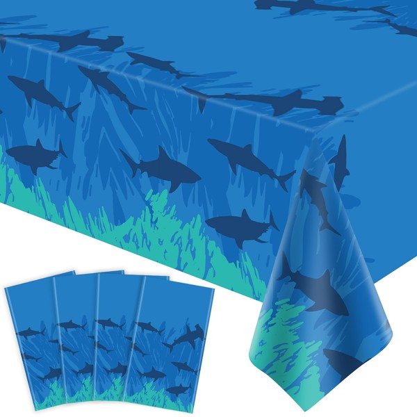4Pcs Shark Tablecloth Ocean Theme Birthday Table Cover Sea Animal