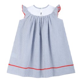 Lil cactus Blue Seersucker Baseball Smocked Bishop Dress, 3T