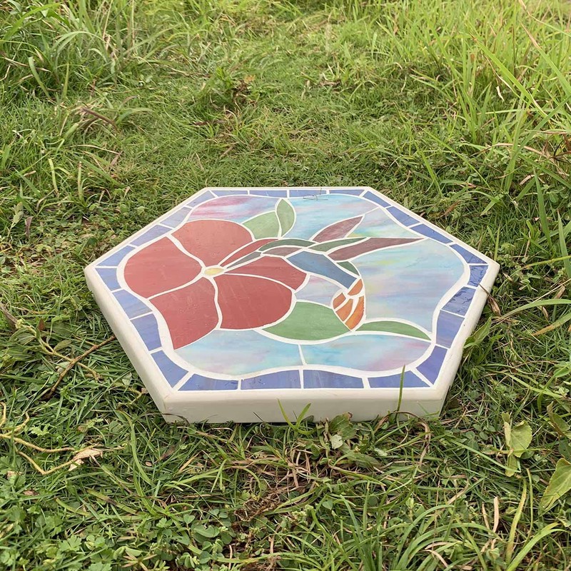 Bieye MSS003 Tiffany Style Stained Glass Mosaic Decorative Stepping Stone