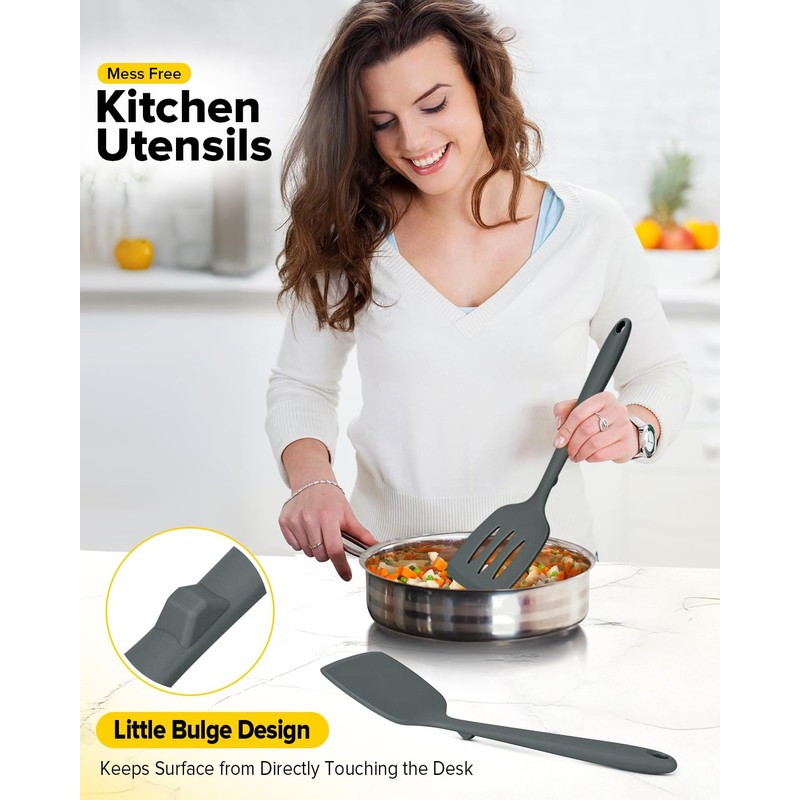 Pack of 2 Silicone Spatula Turners, Non Stick Slotted Kitchen