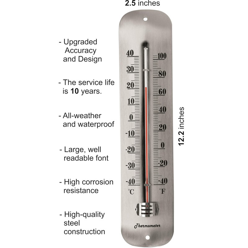 TERMOFLY 12.2 Large Numbers Premium Steel Outdoor/Indoor Thermometer Waterproof Vintage