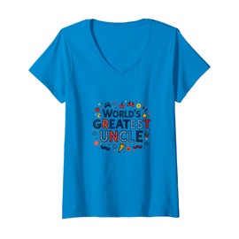 World's Greatest Uncle Fun Celebration Gift V-Neck T-Shirt, Women, Sapphire Blue