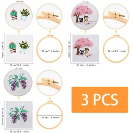 Traziewell Embroidery Kits for Beginners 3 Sets of Embroidery Kits with Patterns Including Embroidery Cloth with Pre Printed Patterns Thread Hoop 1826