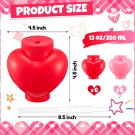 Amyhill 12 Pcs Valentine's Day Heart Shaped Cups with Lids and Straws 12 oz Plastic Heart Cups for Kids Party Favors, School Classroom Exchange Prizes Gift