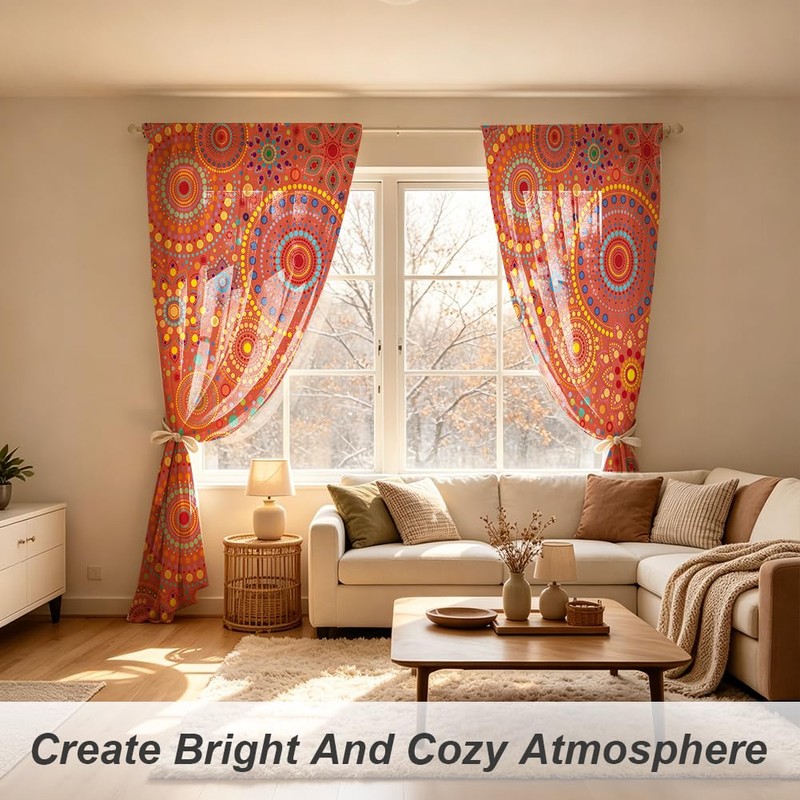 DOODLREAM Bohemian Circle Pattern Sheer Curtains 132 x 213 cm