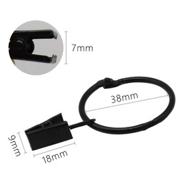 CCUCKY Pack of 20 Curtain Rings with Clips, Opening Metal Curtain Clip Rings, Inner Diameter 38 mm, for Heavy Curtains and Lightweight Curtains (Black)