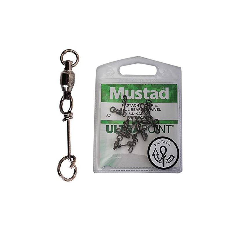 Mustad Fastach Clip with Ball Bearing Swivel Quick Release Swivel