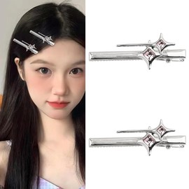 Star Hair Clips Y2K 2000s Pink Rhinestone Star Hair Alligator Clips Barrettes Hairpin Hair Pins for Girls Women Silver Metal Duck Bill Clips for Hair Small Aesthetic Star Hair Accessories