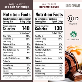 KING'S CUPBOARD Caramel Sauce and Sea Salt Hot Fudge Combo Pack - 2 jar Dessert Sauce and Ice Cream Topping, Chocolate and Caramel Syrup, Perfect for Baking, Ice Cream and as a Fruit Dip