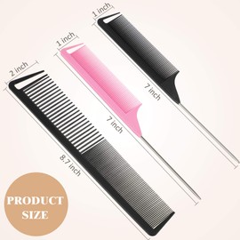 Patelai 3 Pcs Rat Tail Parting Comb for Braids Carbon Fiber Stainless Steel Pintail Teasing Combs Heat Resistant with Wide Tooth for Men and Women, Hair Stylist, Salon Hairdressing Hair Care Tools