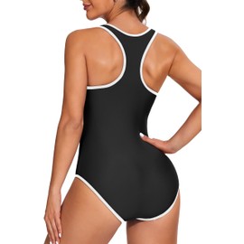 beautyin Athletic Swimsuits for Women Zipper One Piece Bathing Suit Racerback Sports Swimwear Black