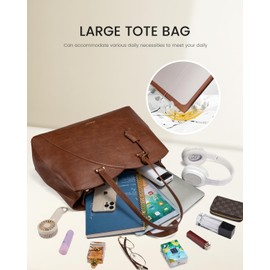 LOVEVOOK 17 Inch Laptop Tote Bag for Women, Work Bags Laptop Bag Teacher Tote Bag, Leather Computer Bag Large Purses Handbag Professional Briefcase, Brown
