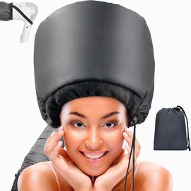 Hooded Hair Dryer w/A Headband Integrated That Reduces Heat Around Ears & Neck - Hair Dryer Hooded Diffuser Cap for Curly, Speeds Up Drying Time, Safety Deep Conditioning at Home - Portable, Large