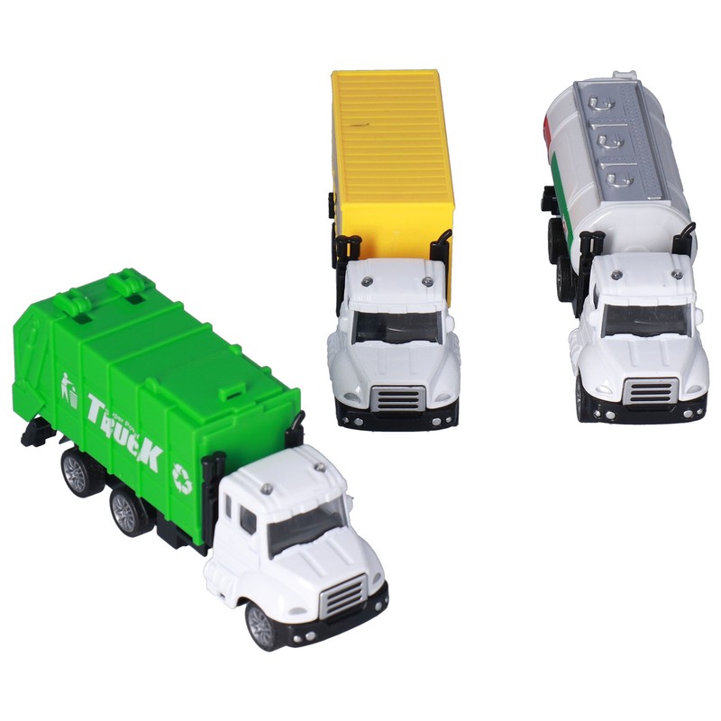 3pcs 1:50 Garbage Truck Models Set Plastic Alloy Sanitation Tanker