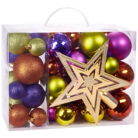 Brubaker, 50-Piece Christmas Baubles Set With Tree Topper - Artificial Christmas Decorations