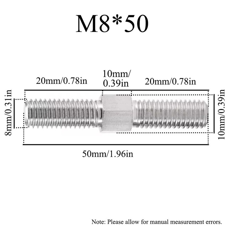 Pack of 4 Stainless Steel 304 Hexagonal Head Bolt Rods