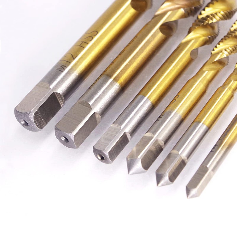 Wolfride 9pcs Titanium Spiral Flute Tap Set Metric Machine Tap