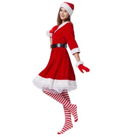 Kofero Mrs. Claus Costume for Women Christmas Santa Costume Dress Adult Plus Size Miss 5PCS Red Cosplay Outfit Xmas Party
