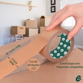 E Porium Brown Packing Tape | Self Adhesive Biodegradable Paper Tape | Eco Friendly Heavy Duty Writable & Uncoated Packing Tape for Box & Carton Shipping, Sealing, Moving | 3 Rolls | 2 inch x 55 Yard