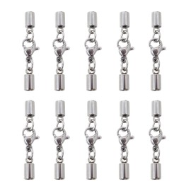 Honbay 10PCS 3mm Stainless Steel Leather Cord End Caps with Lobster Clasp Connector for Jewelry Making