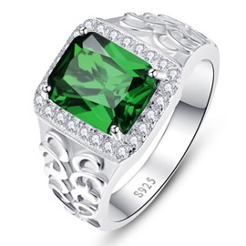 Yaresul Created Blue Sapphire / Green Emerald Ring for Men Wheat Ear Relief Cubic Zirconia Men's Rings Gemstone Ring Men September Birthstone Bands Size 52.2 (16.6) - 67.2 (21.4), Created Green