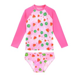 Nokecina Girls Swimsuit Rash Guard Bathing Suits Size 10-12 Years Old Pink Cartoon Watermelon Two Piece Swimwear