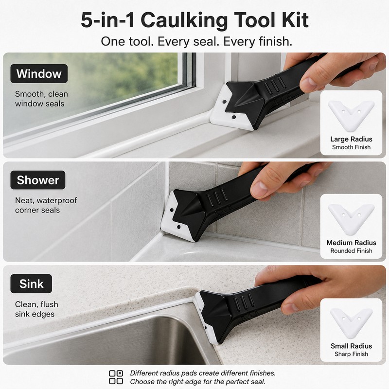 5-in-1 Silicone Caulking Tool Kit for Sealant Finishing – Reusable
