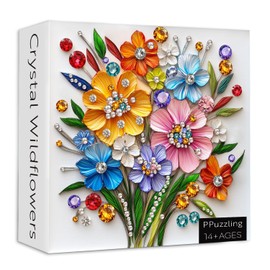 Wildflower Puzzles for Adults 1000 Pieces, Difficult Colorful Flower with Jewel Art Jigsaw Puzzle, Nature Crystal Floral Plant Puzzles, Challenging Puzzles for Adults as Flower Lovers