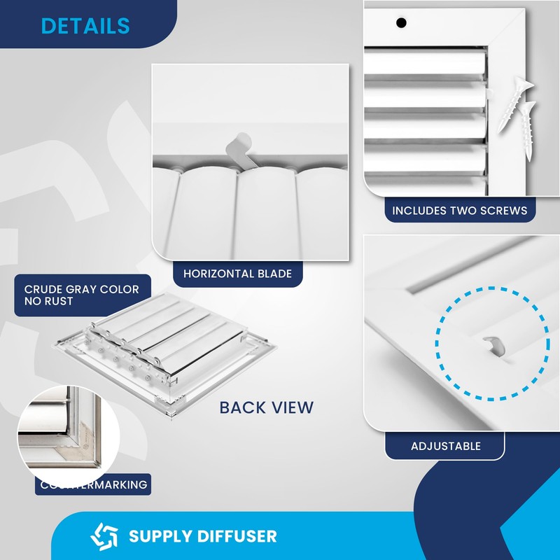 Aluminum 1-Way Vent Cover: Adjustable Curved Blade Air Supply HVAC