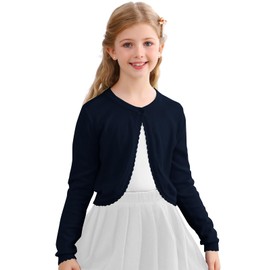 Soudittur Girls' Cardigan Top Bolero Jacket Long Sleeve Children's Cardigan Knitted Short for Communion Dress Christening Dress Party Dress White/Pink/Blue, navy blue