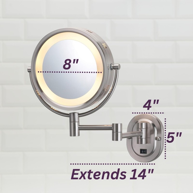 JERDON Wall-Mounted Makeup Mirror with 5X Magnification - Nickel Makeup