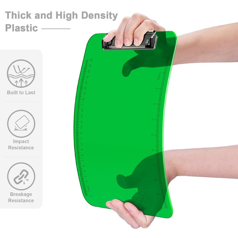 Piasoenc Plastic Clipboards, Translucent Clip Board with Low Profile, Green