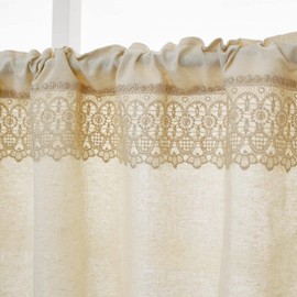 Window Valance Cotton-Line with Tassels - Rustic Retro Style, Crochet Half Curtain, Handmade H 17 × W 57 Inch, ZHH
