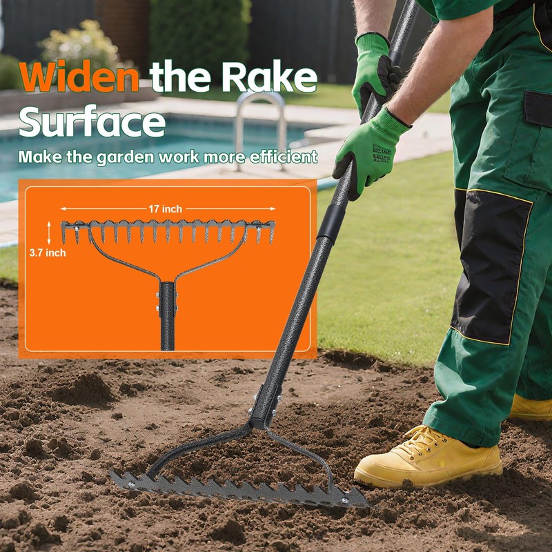 Bow Rake, 63" Adjustable Long Handle Lawn Leveling Garden Rake