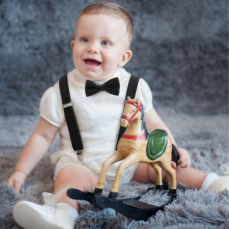 FACATH Boys' Braces Bow Tie Set, black